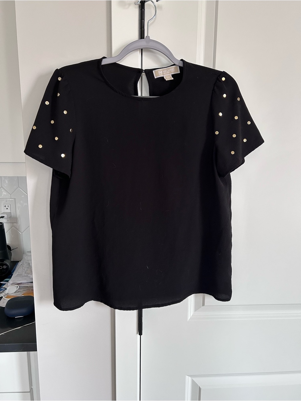 Michael Kors Black Studded Blouse Dressy Casual Chic Designer Minimalist